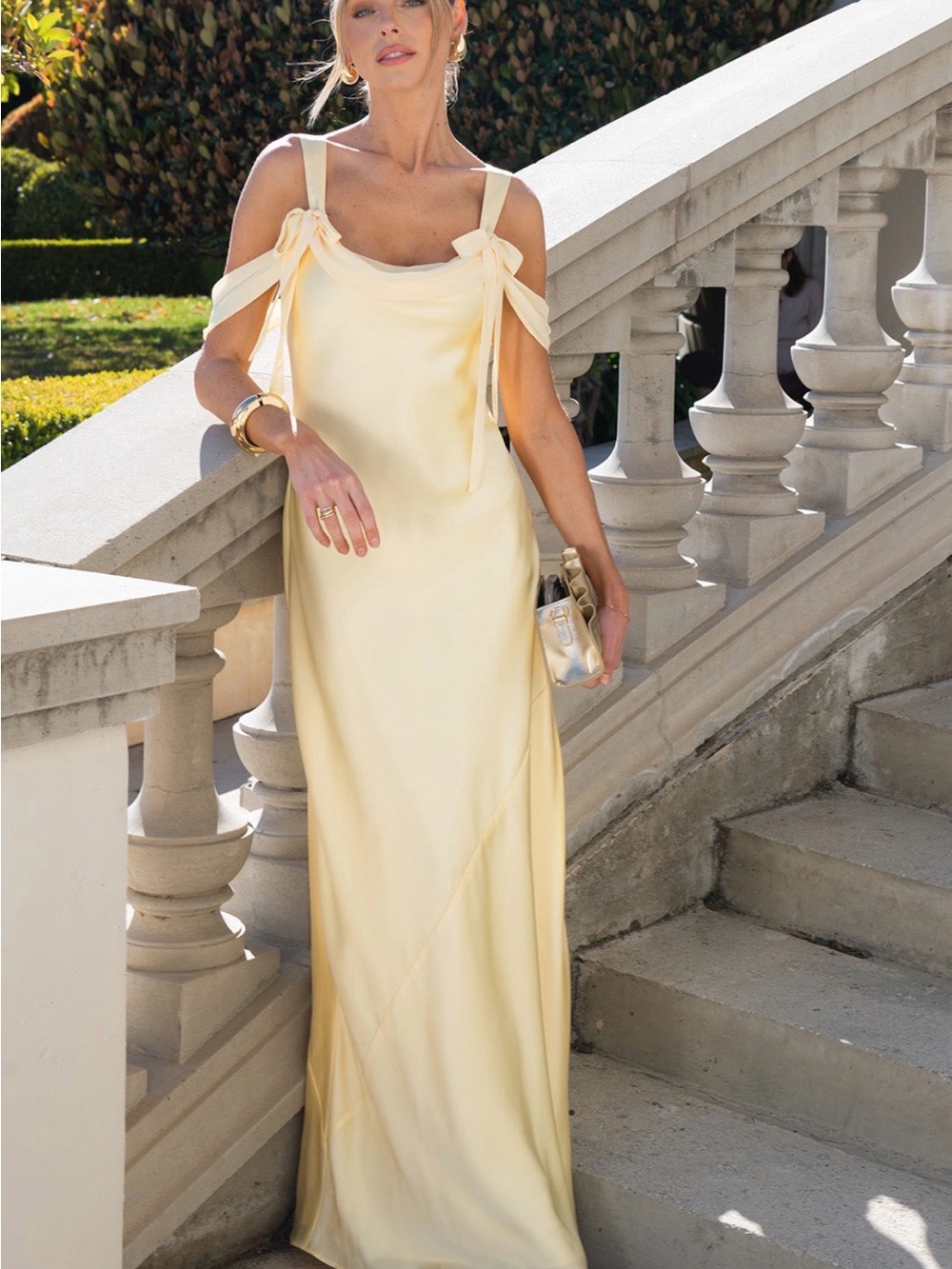 Show Me Your MuMu Bella Maxi Dress in Pale Yellow Luxe Satin